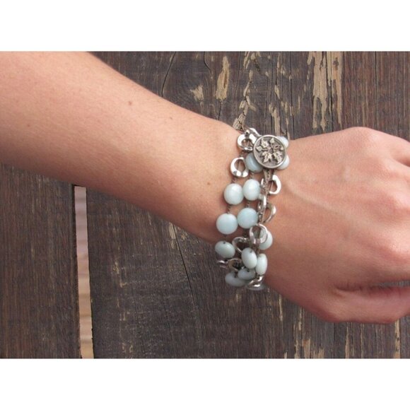 Womens Crocheted Handcrafted Necklace/Bracelet Amazonite & Silver-Tone Boho Hipp - Picture 1 of 6